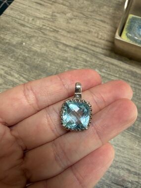 Silver Swiss Blue Topaz Cushion Pendant - Women Jewelry